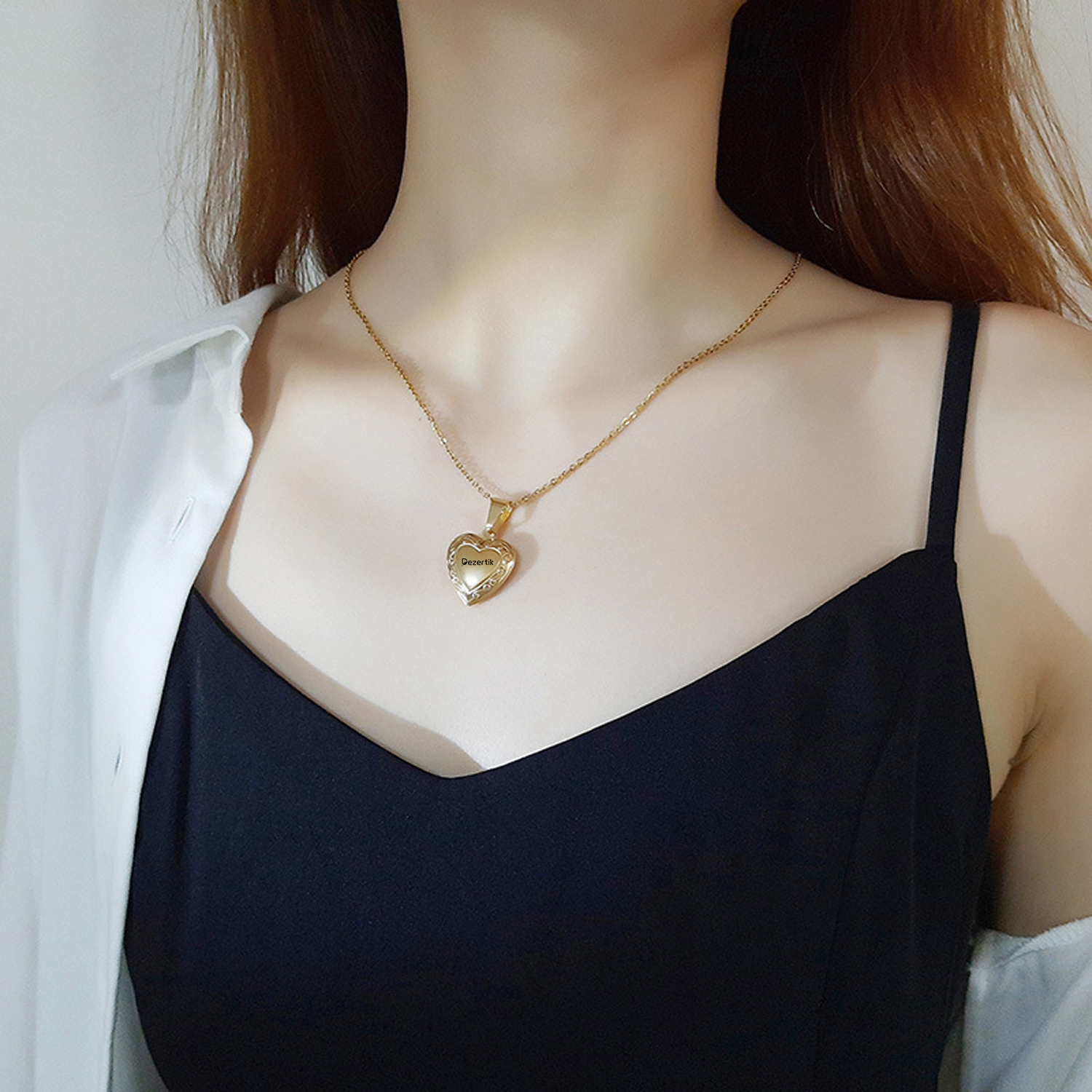 Golden Heart Shape Locket Necklace 3