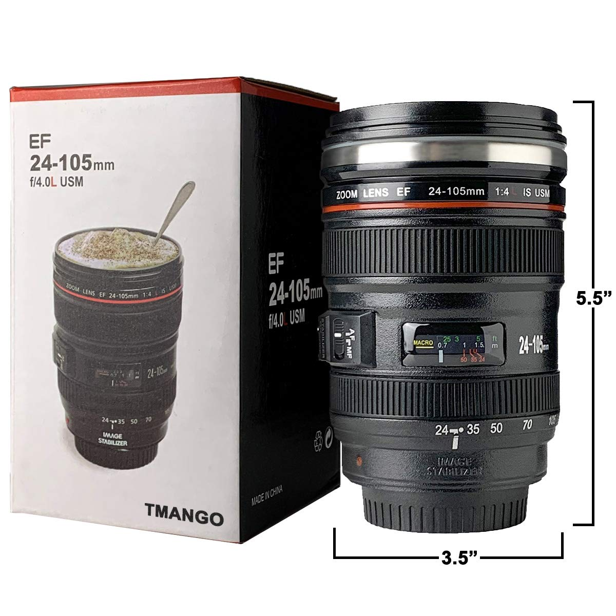 Stainless Steel Camera Lens Coffee Mug With Lid 2