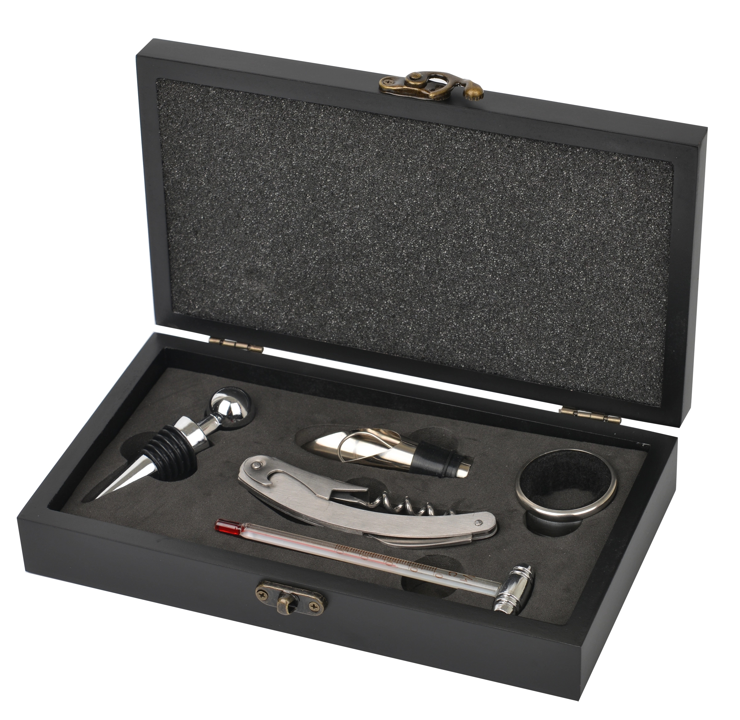 Five Piece Wine Opener Set W/Black Wood Case 3