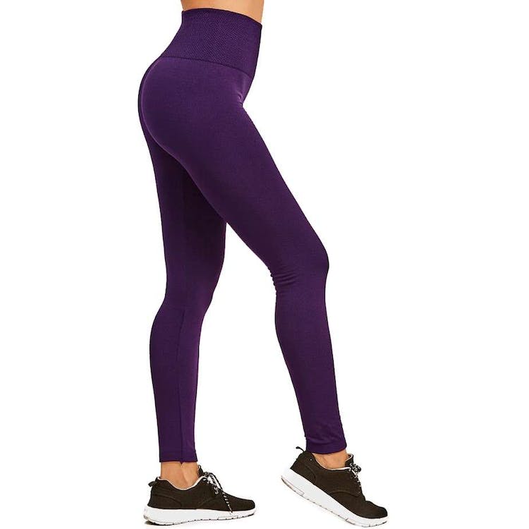 Women's High Waist Fleece Leggings - Deep Purple Extra-Wide Band One Size 2