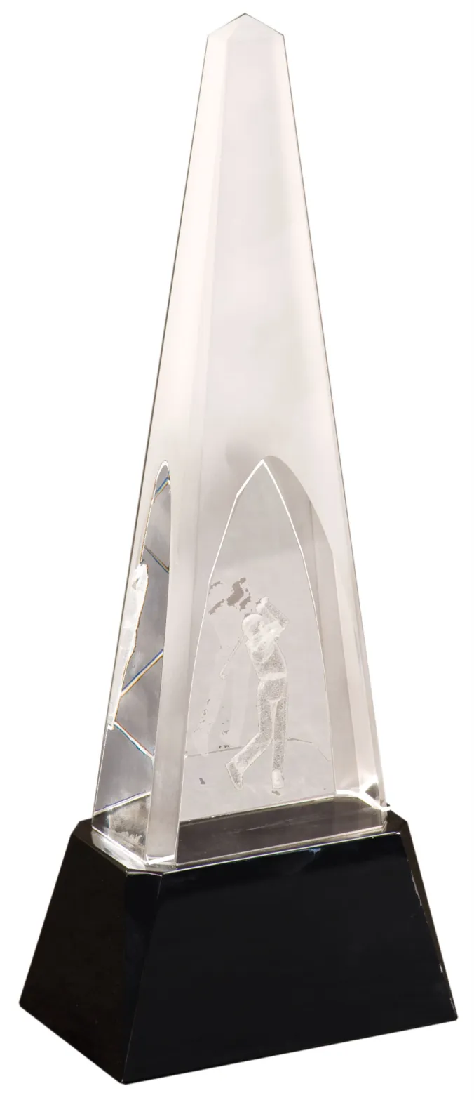 10 1/4" Clear Crystal 3D Golf Spire On Black Pedestal Base 1
