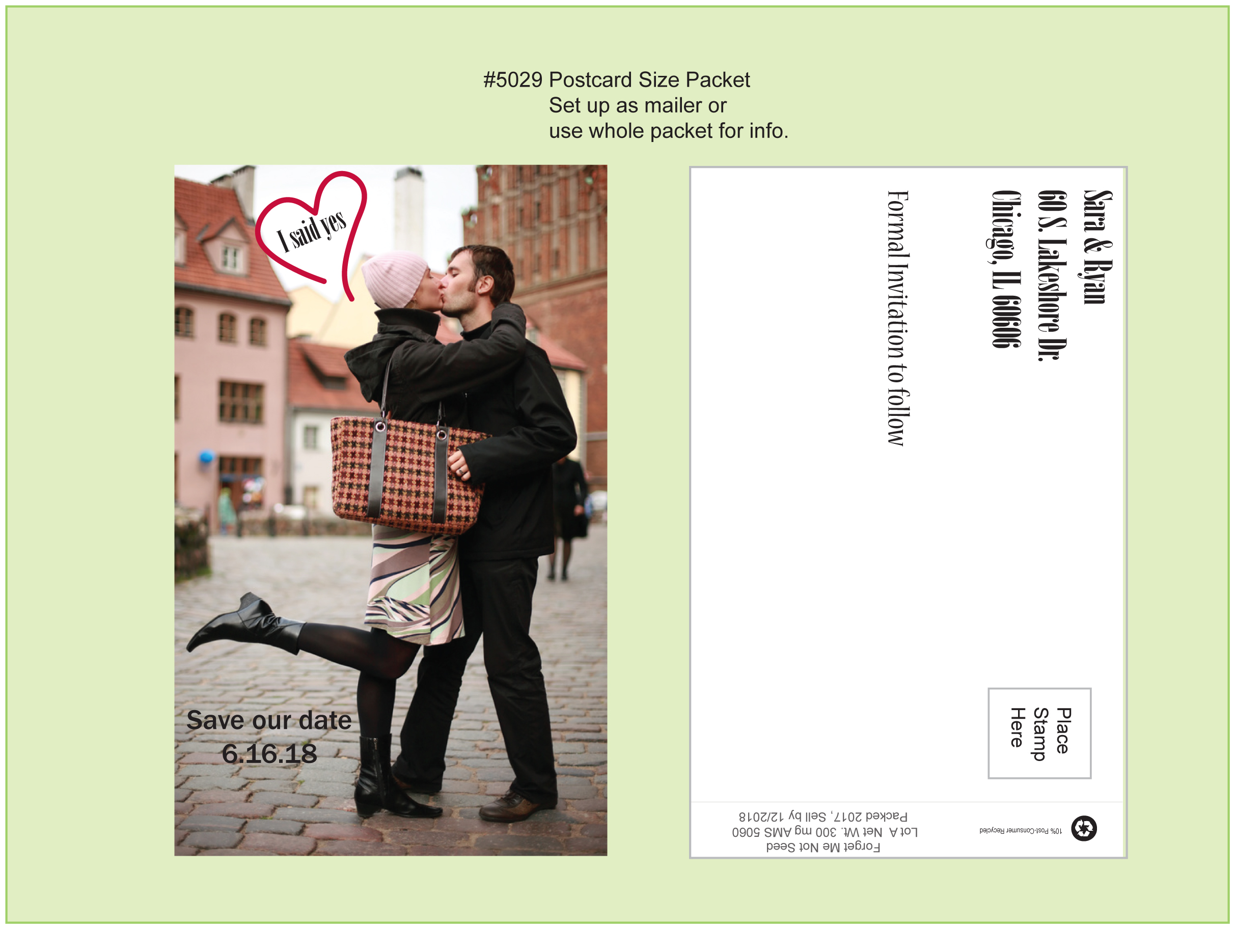 Postcard Size Custom Design Seed Packet 4" x 6.5" 2