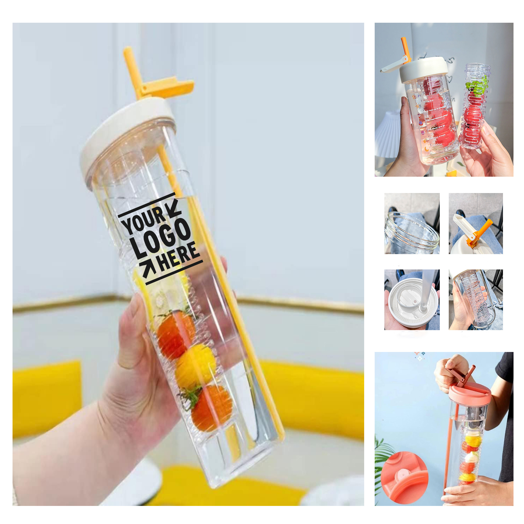 27 OZ Simply Modern Foldable Reusable Fruit Infuser Straw Water Bottle