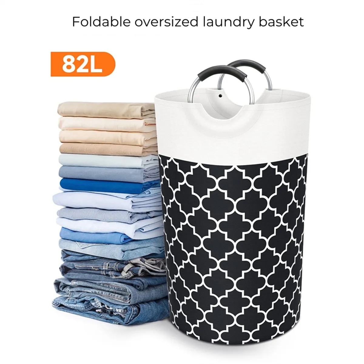 85L Laundry Basket Clothes Hamper Collapsible With Handles 3