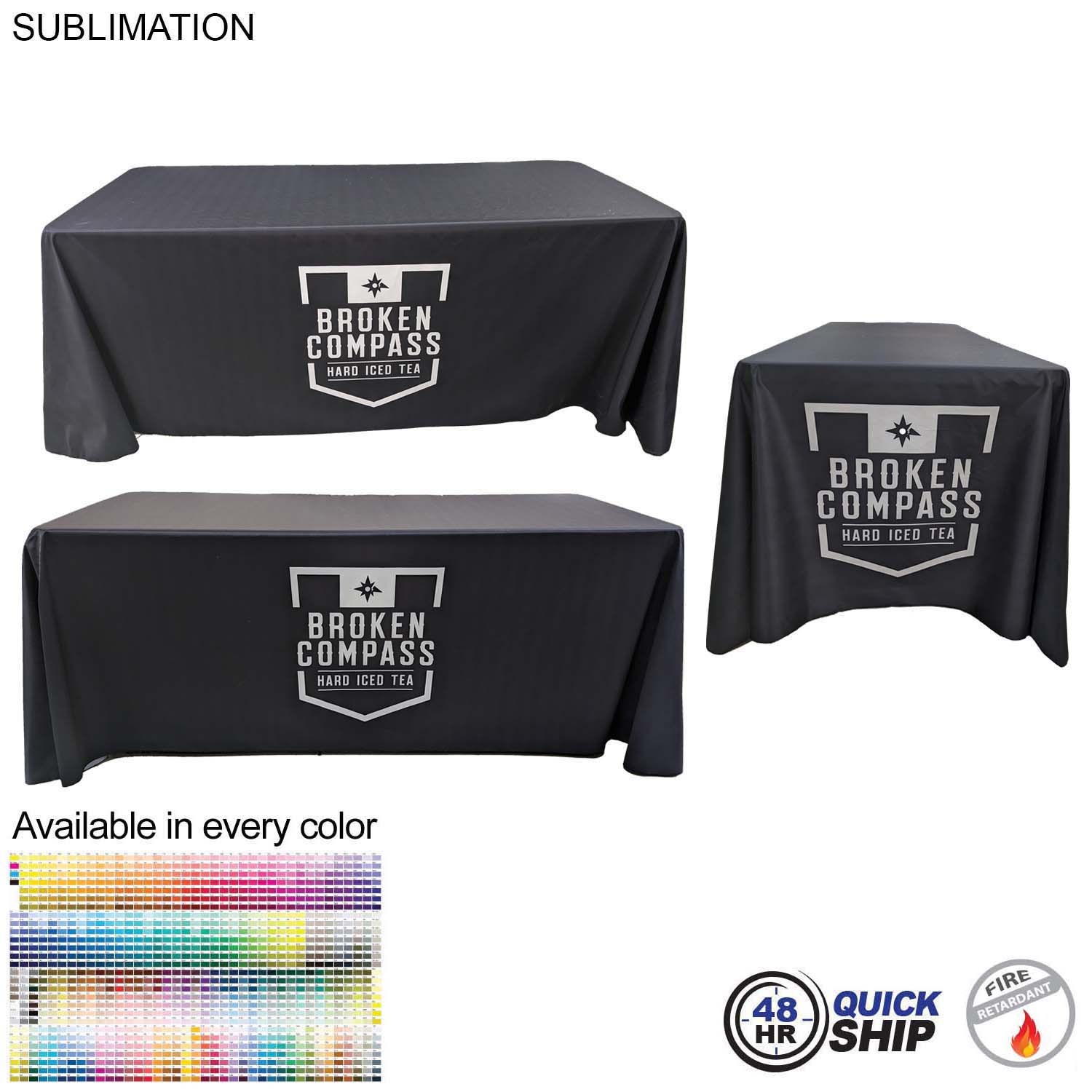 48 Hr Quick Ship - Sublimated PREMIUM Cloth for 6' table, Drape style, Closed Back, Rounded Corners 8