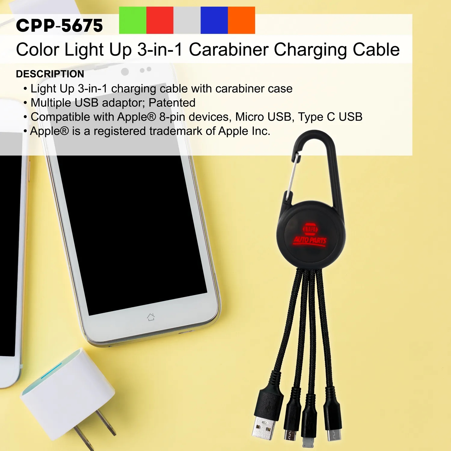 COLOR LIGHT UP 3-IN-1 CARABINER CHARGING CABLE 11
