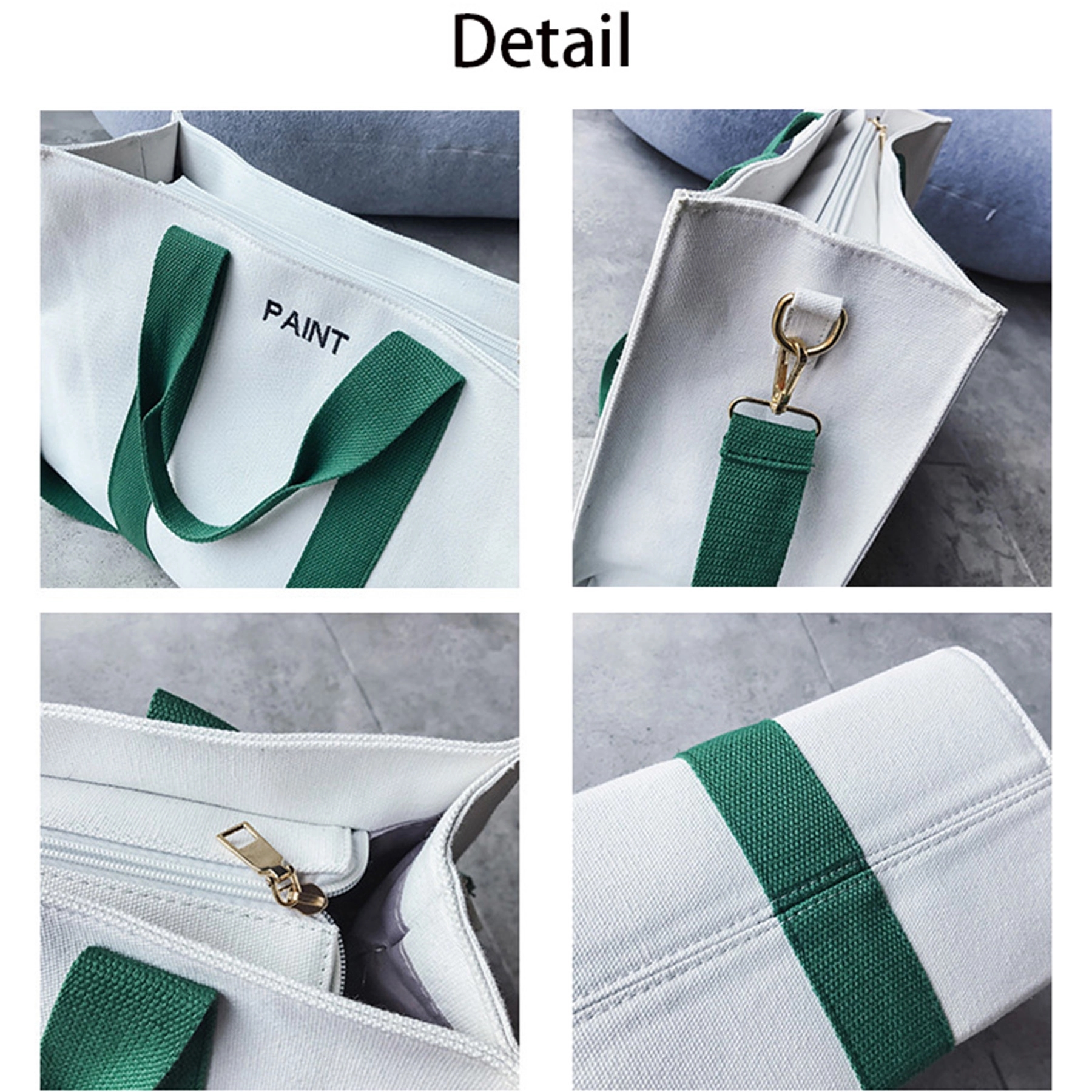 Stylish Canvas Tote Bag Top Zipper Closure 6