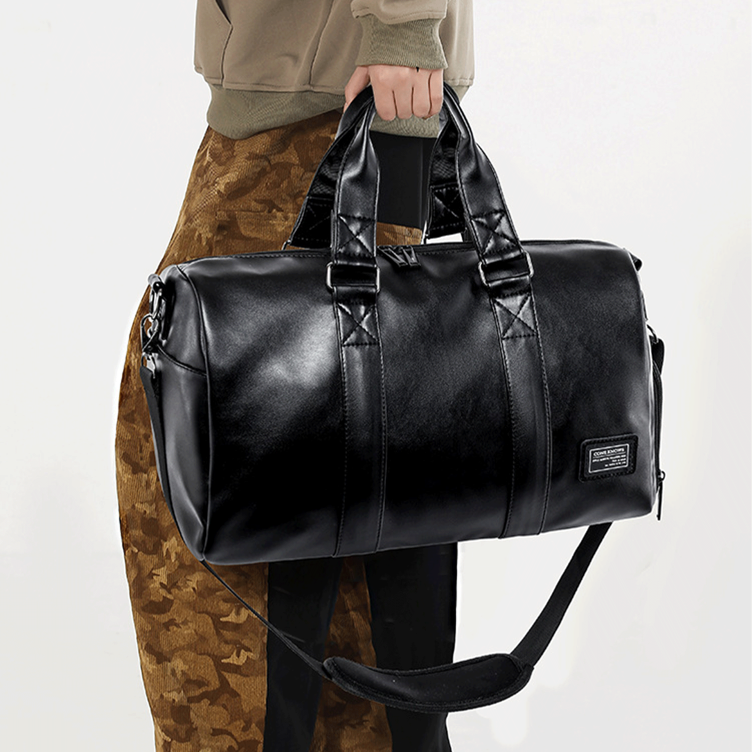 black spacious water-proof traveler PU leather Duffel Bag 13