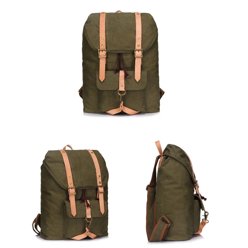 Vintage Canvas Leather  Drawstring Backpack 7