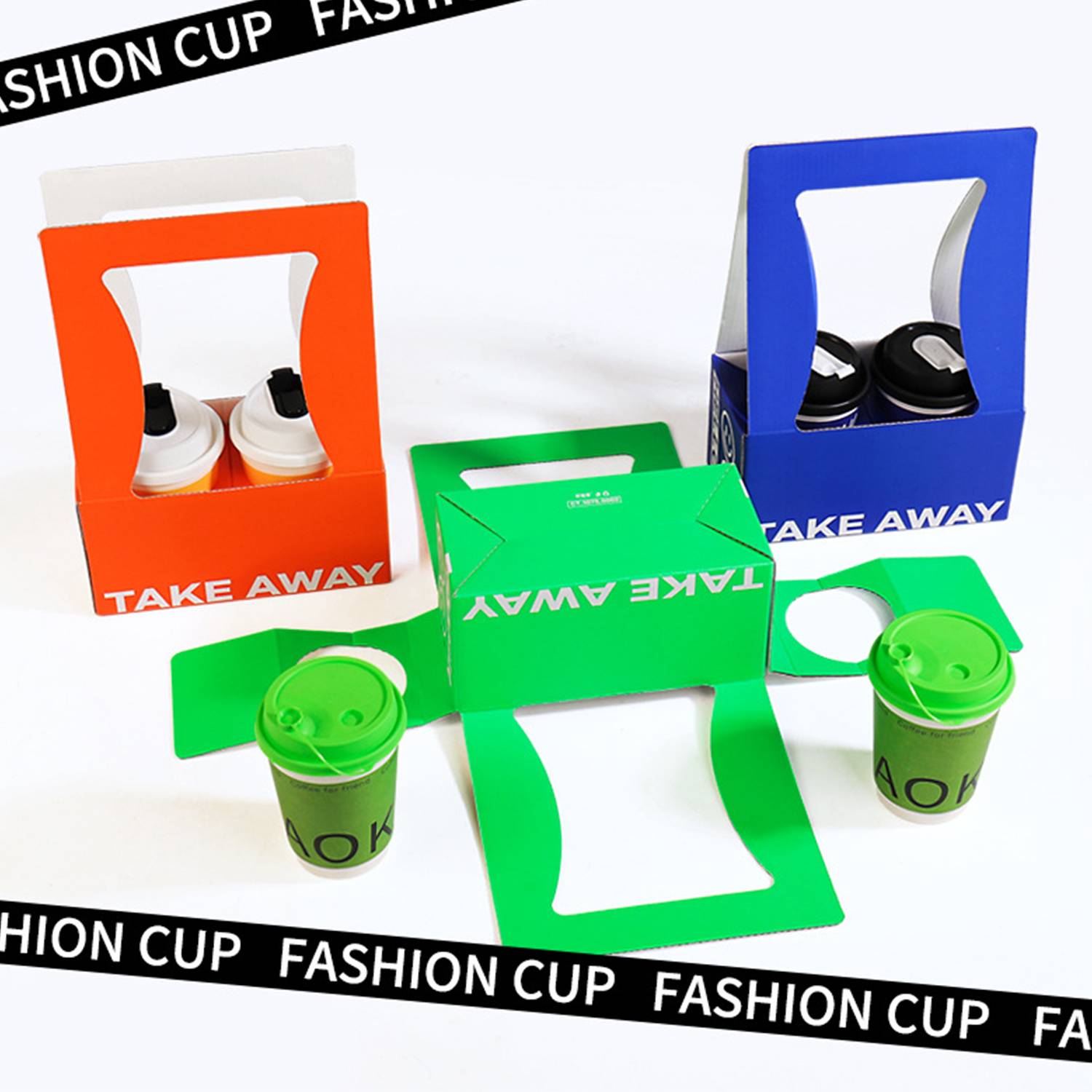 Colorful Fahion Paper 2 Cup Holder W/ Handles 3