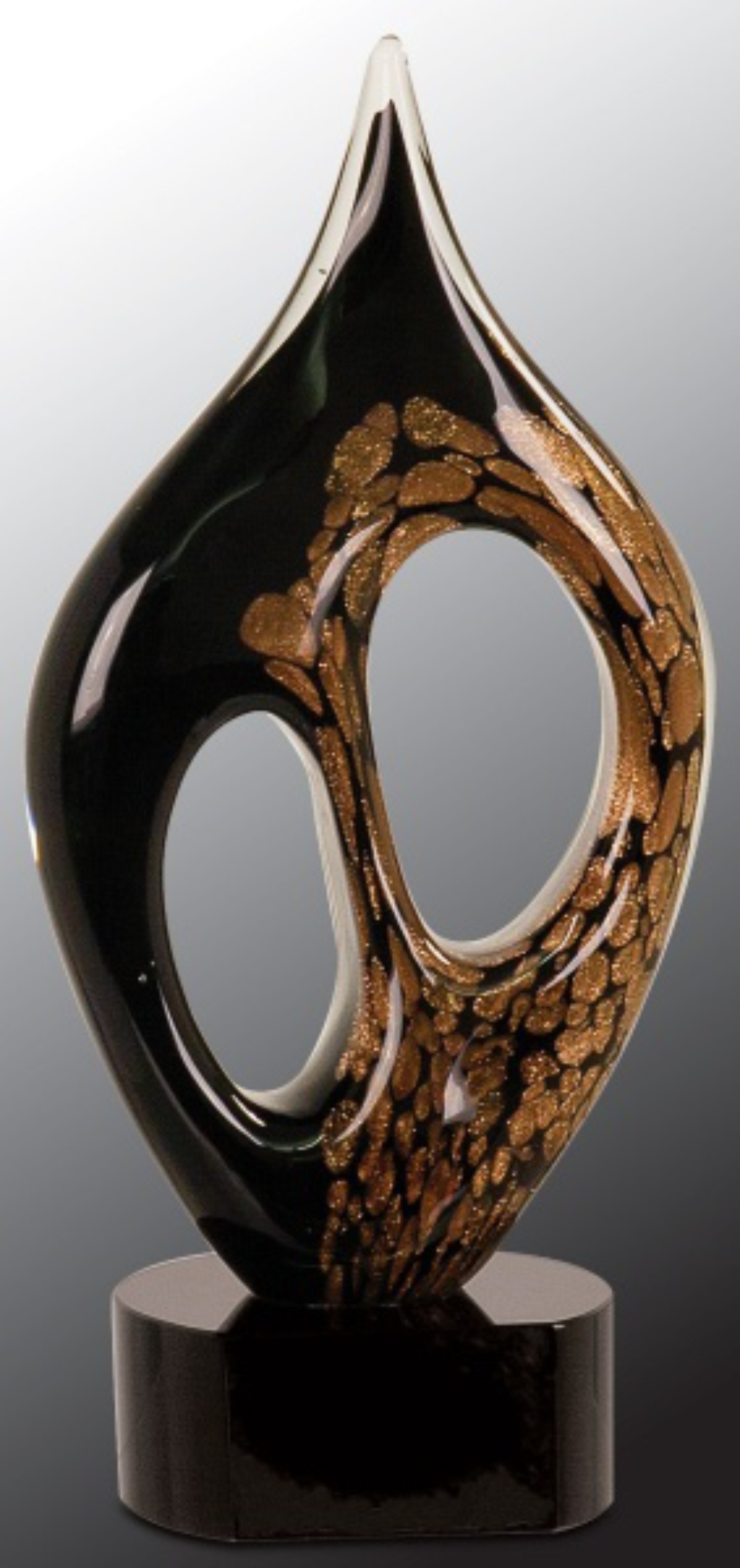 10 1/4" Black & Gold Coral Art Glass 2