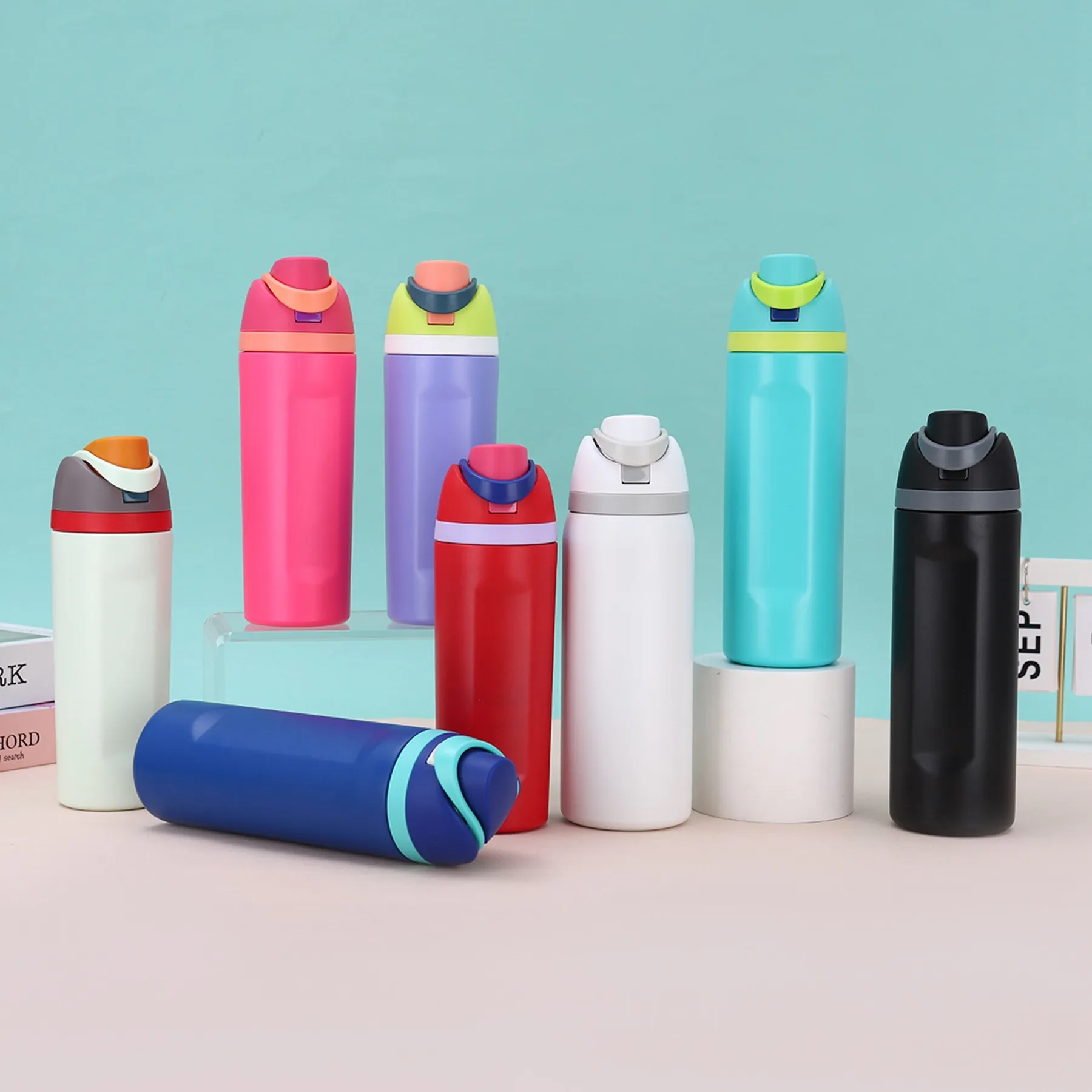 24 Oz. Leak Proof Spout Lid Water Bottle with Straw, custom water bottle with logo imprint 5