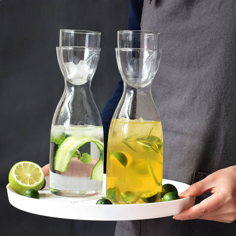 20oz Bedside Water Carafe with Cup Glass Pitcher Set 3