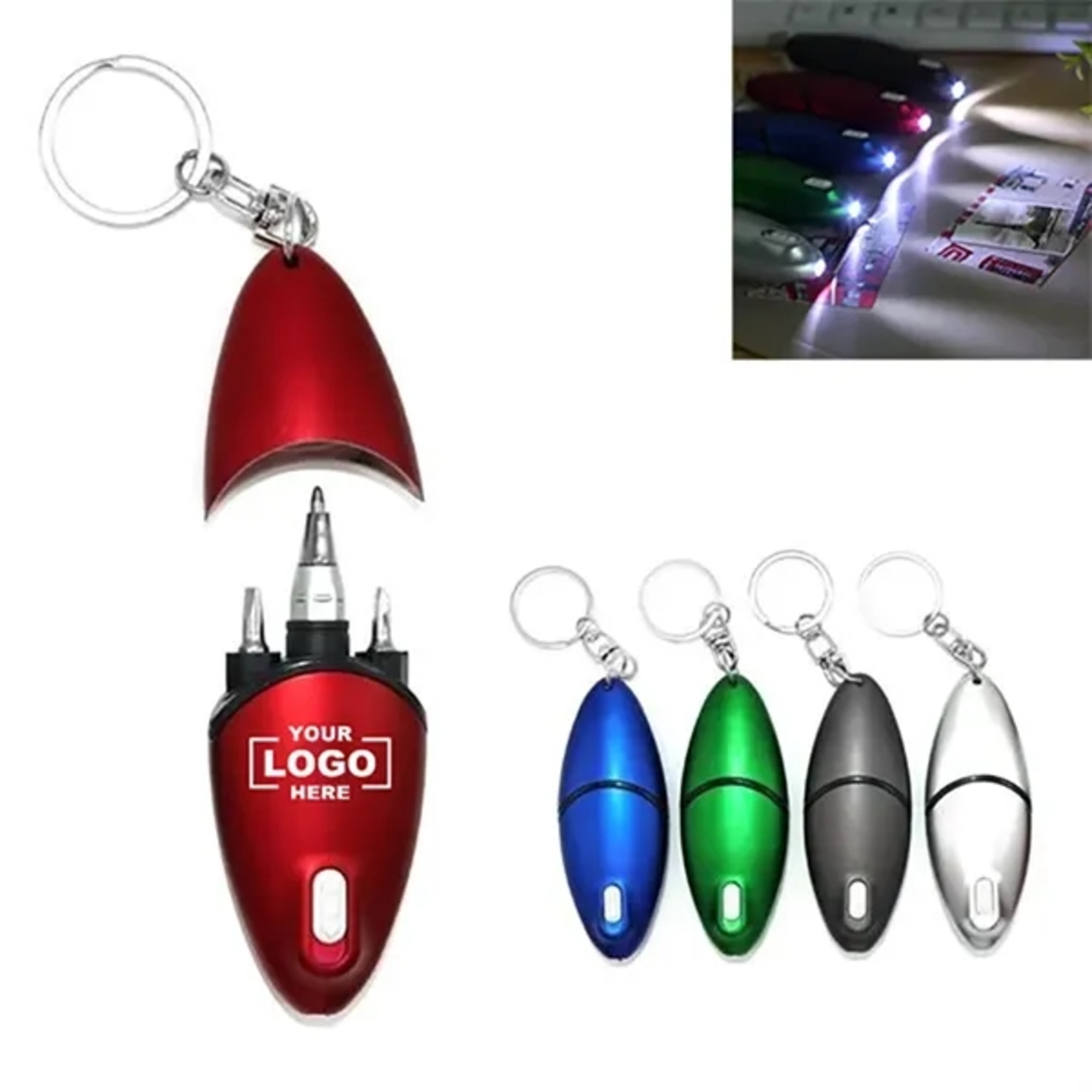 Multi Tool Keychain With Ballpoint Pen Led Screwdriver 2