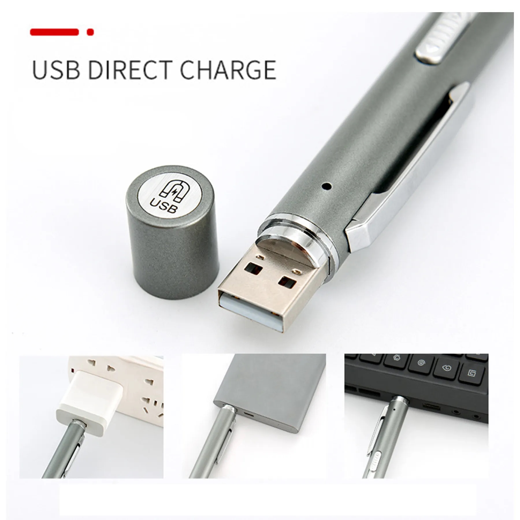 3in1 USB Rechargeable Mini LED Flashlight Pen 2