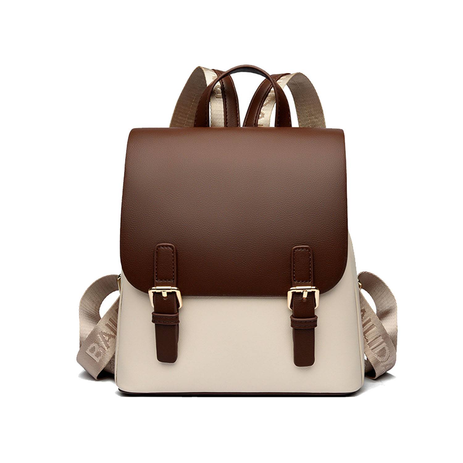 Women Compact PU Leather Backpack w/ Double Lock Clasp 6