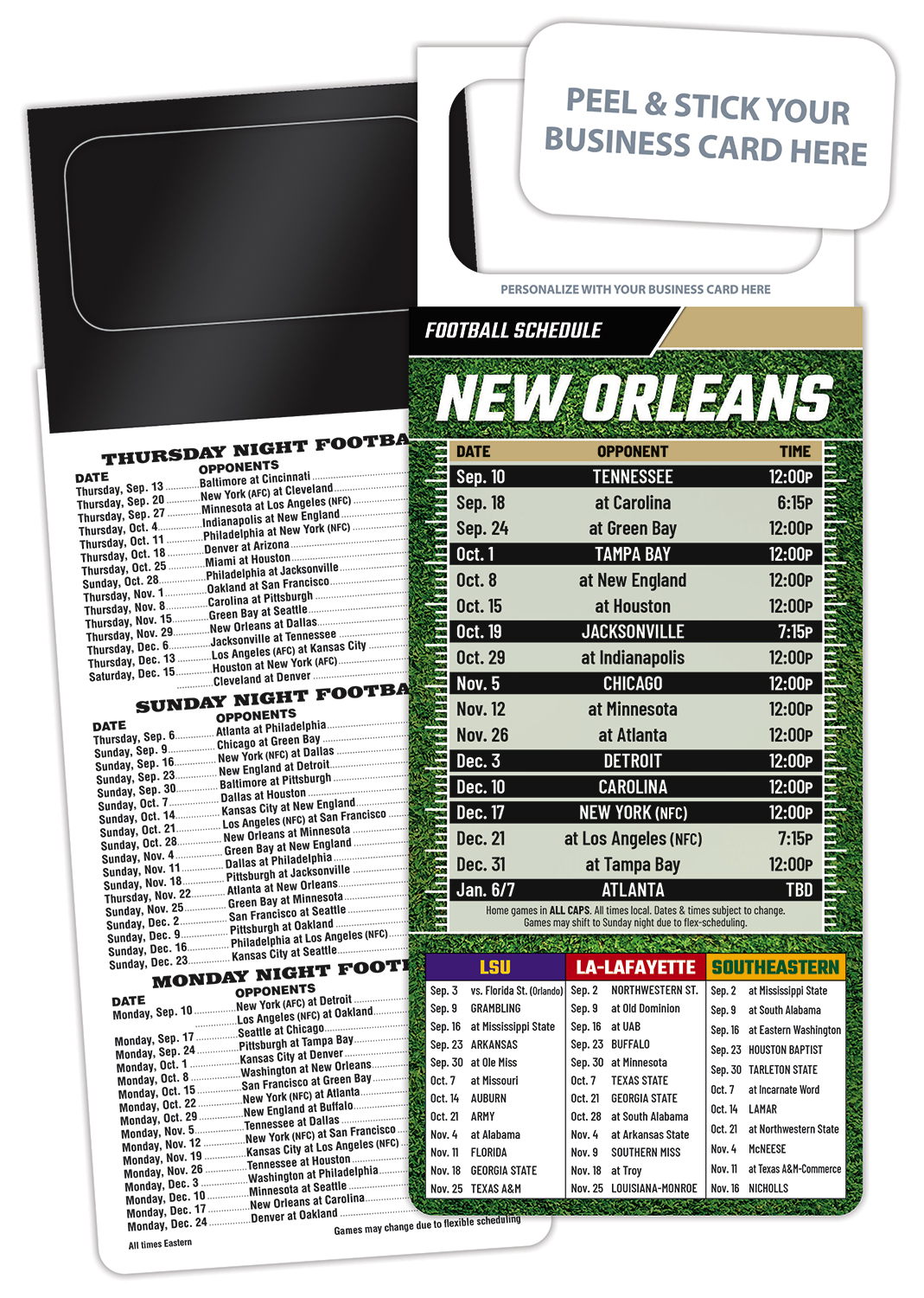 Pro Football Schedule Magnet - Peel and Stick Business Card (3.5x9) 1
