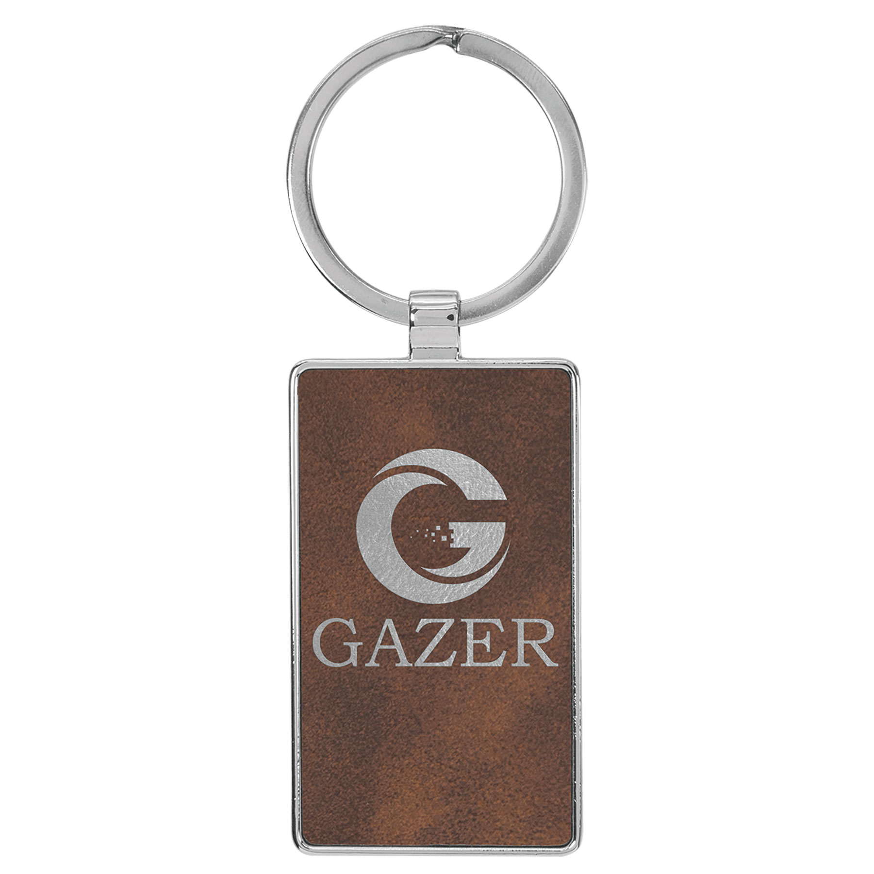 Rustic & Silver Leatherette/Metal Rectangle Keychain