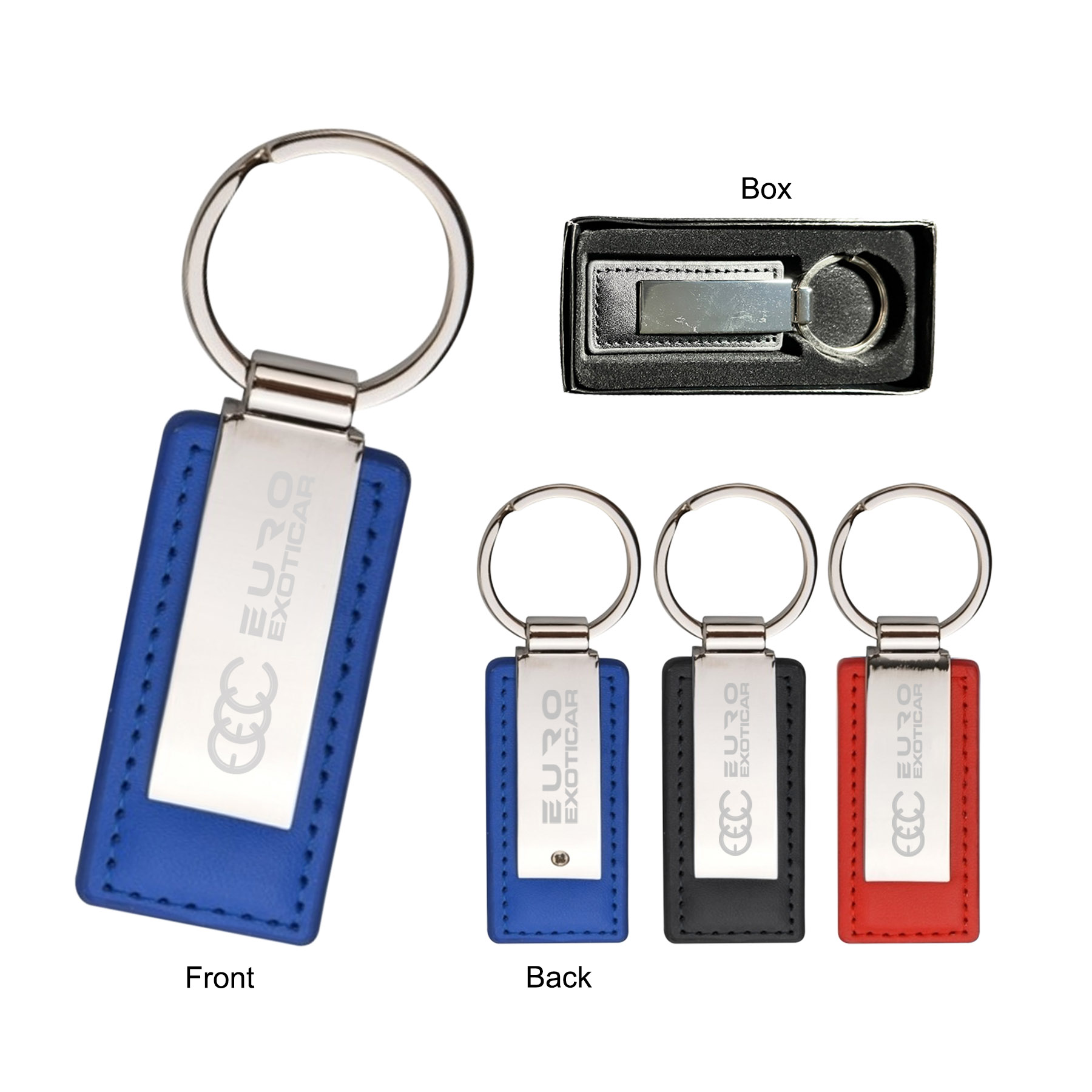 Leatherette with Rectangular Metal Shiny Key Tag 2