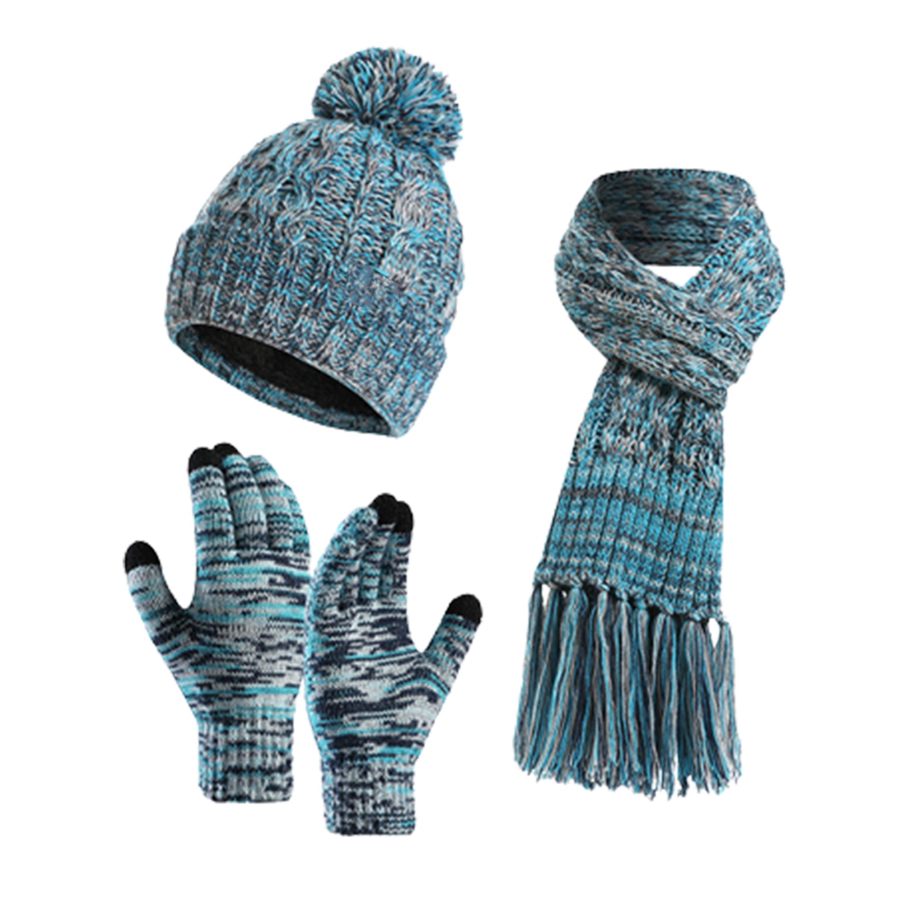 Winter Knit Beanie Hat 3 Pieces Set 6