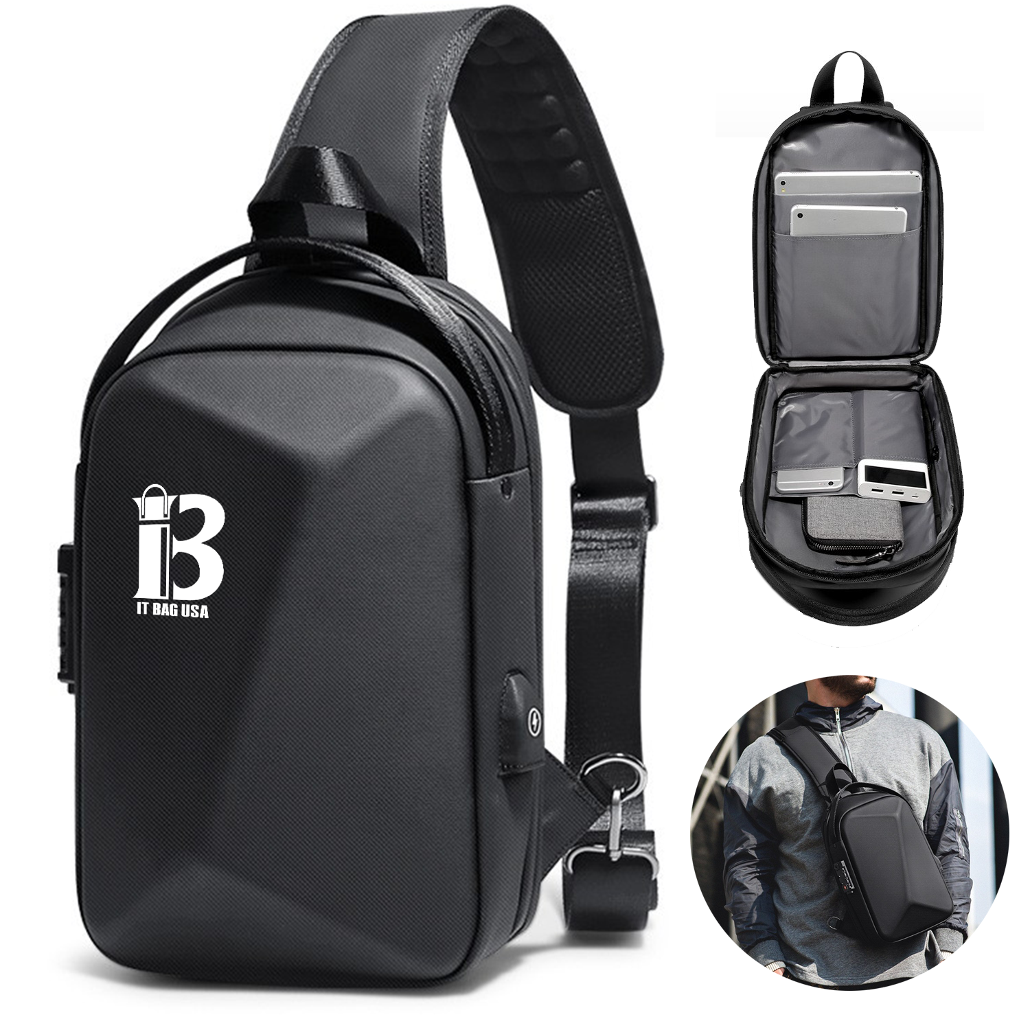 Anti Theft Hard Shell Crossbody Sling Bag with USB Port 14