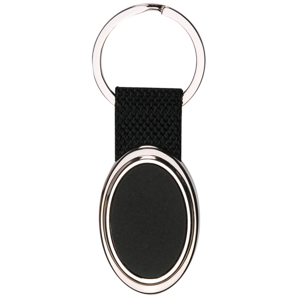 Oval Double Sided Black Metal Key Chain 1