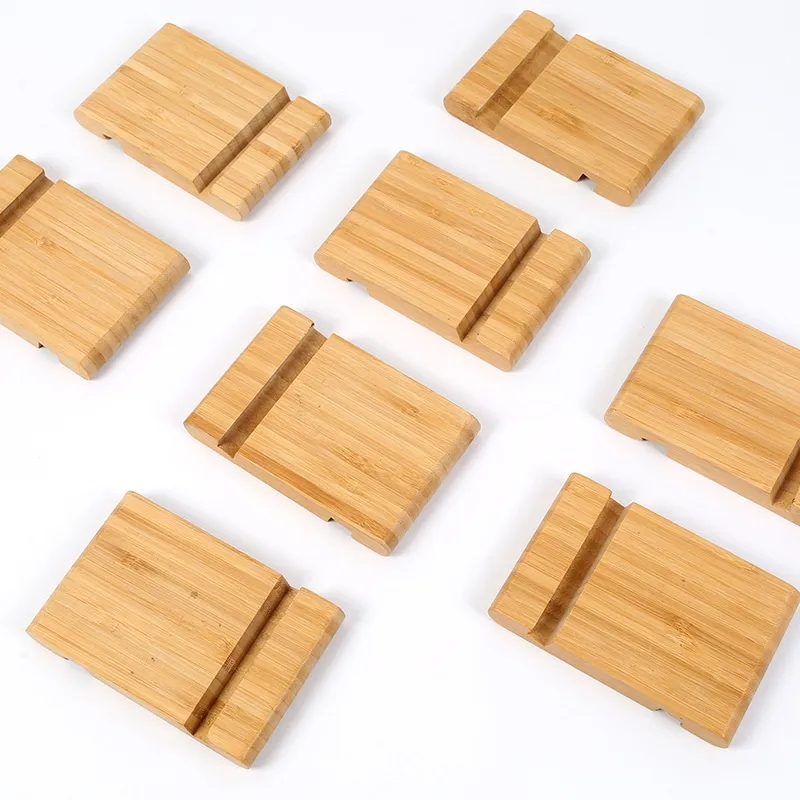 Double Slot Design 100% Natural Bamboo Phone Stand 4