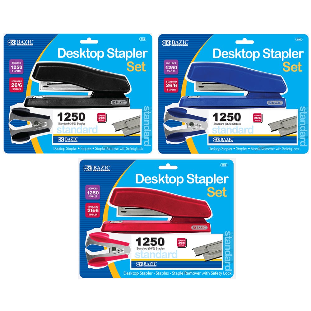 Desktop Stapler Set - 3 Piece Assorted Colors 2