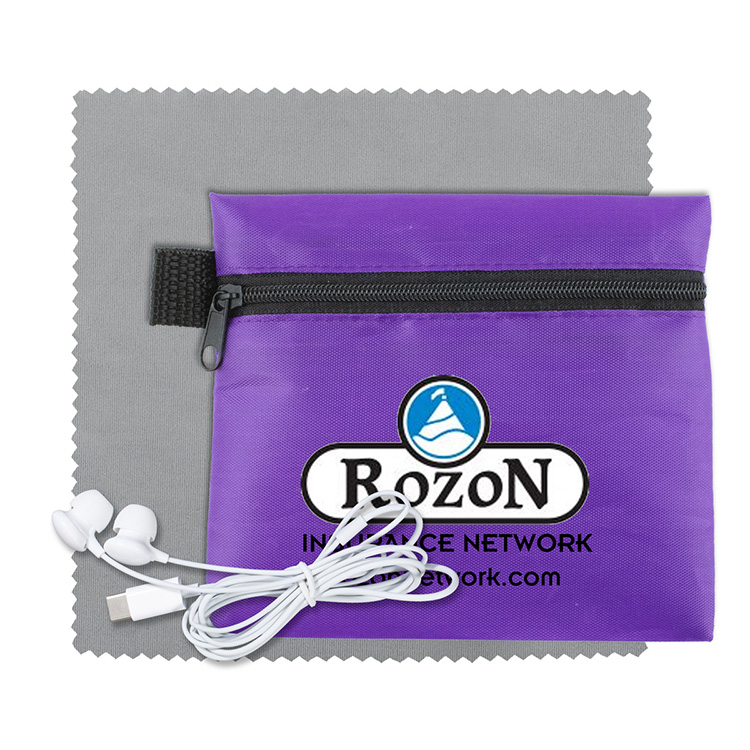 Mobile Tech Earbud Kit with Microfiber Cleaning Cloth In Zipper Pouch 9