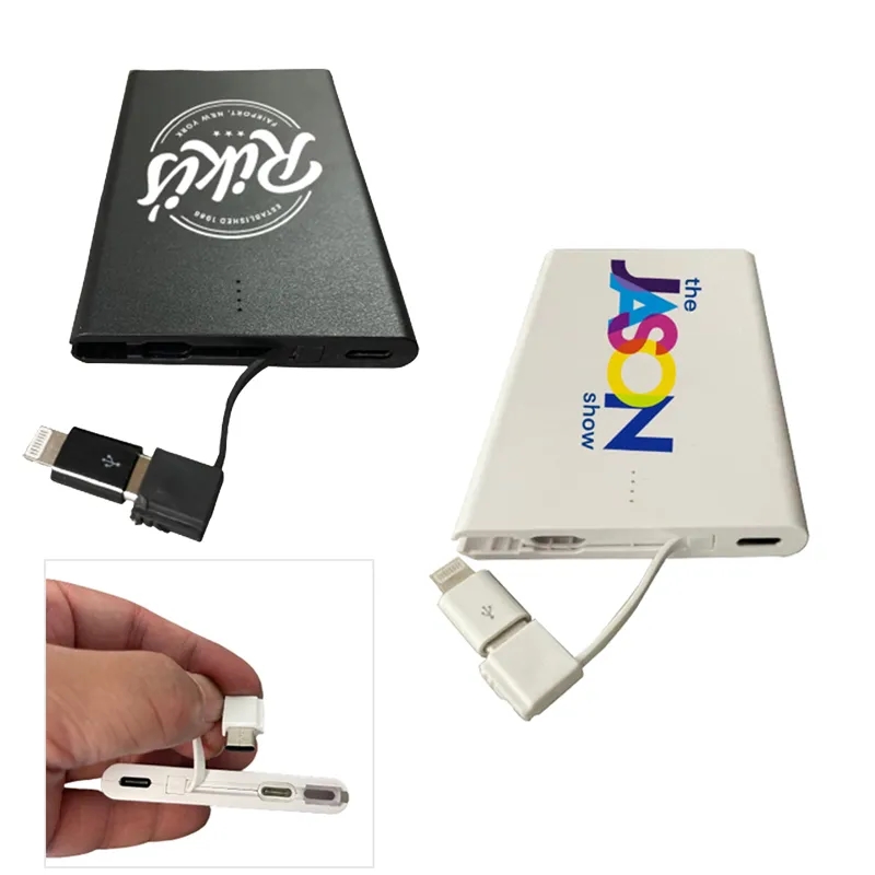 US STOCK 2500mAh Slim Power Bank with Built-in Cable 3