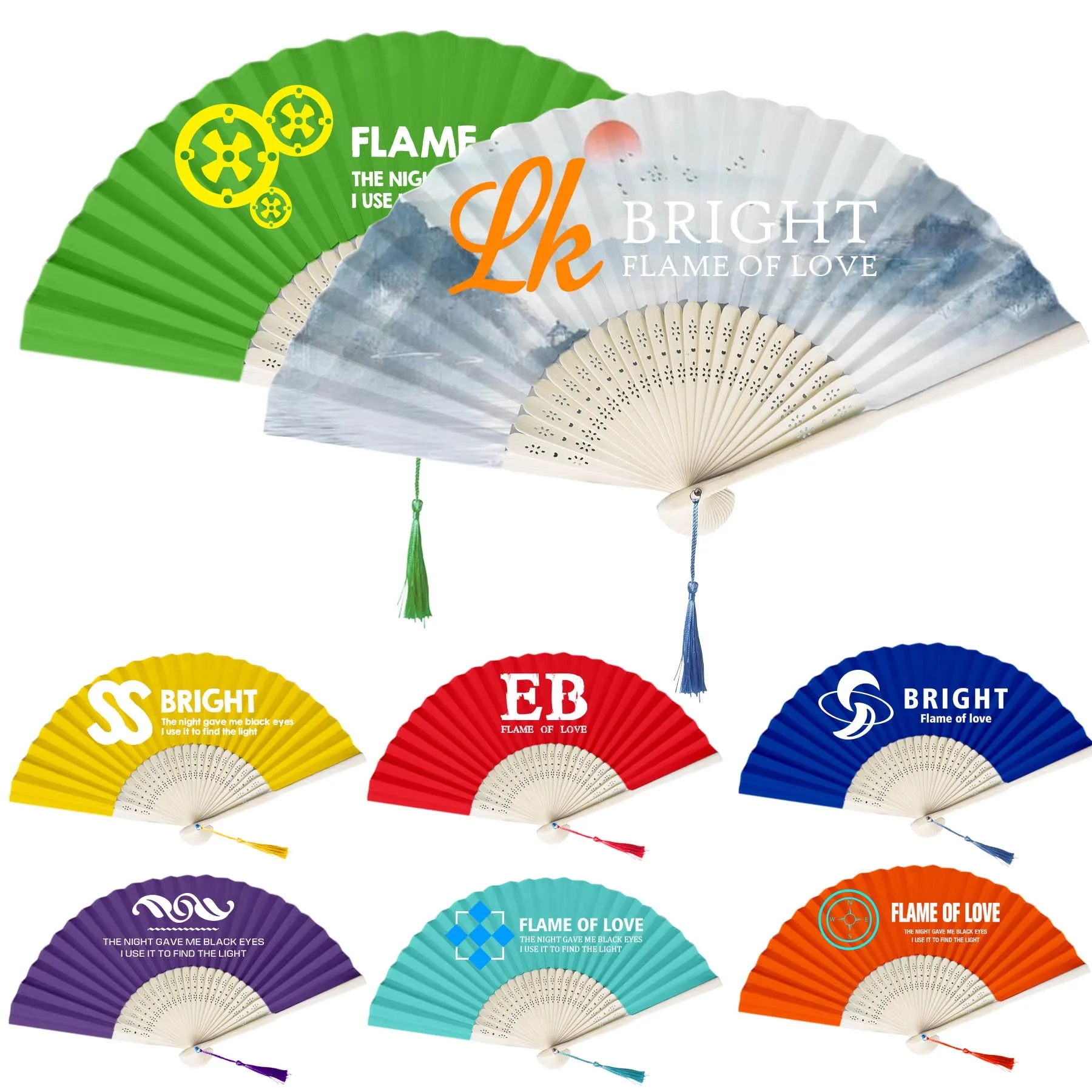 Full-color Polyester Folding Bamboo Hand Fan 2