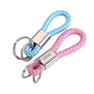 Chic Dual Rings Weaved PU Leather Keychain 35