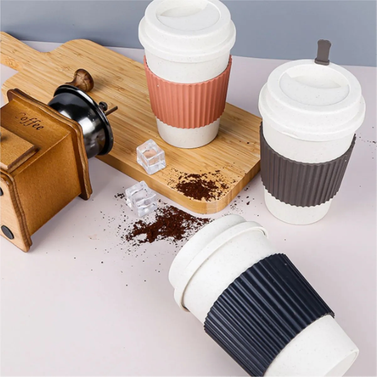 Wheat Straw Travel Mug With Lid And Silicone Sleeve 6