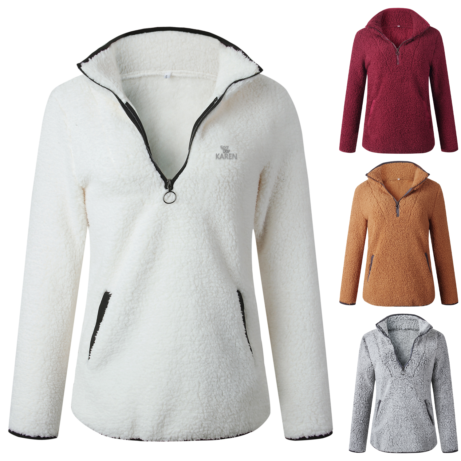 Winter Women's Fuzzy Long Sleeve Zipper Jacket 2