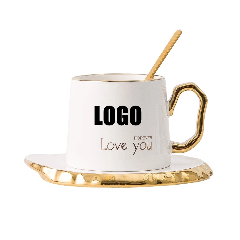 Custom 6 oz Ceramic Coffee Mug Saucer Set 2