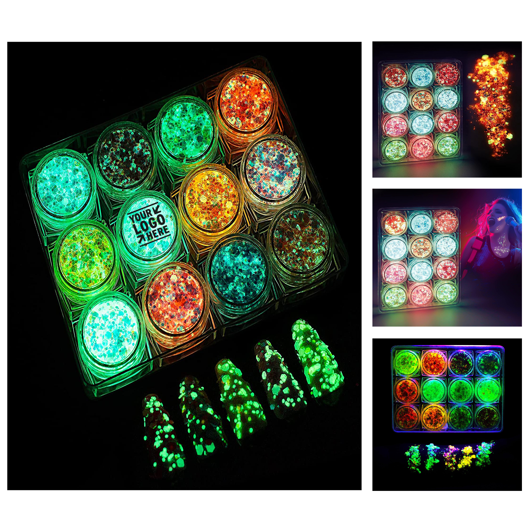 12 Colors Luminous Body Face Makeup Self-Adhesive UV Light Iridescent Glow in The Dark Glitter Gel 2