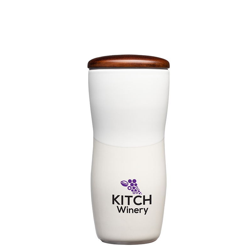 Tarrazu 12 oz. Double Wall Ceramic Tumbler w/ Wood Lid 11