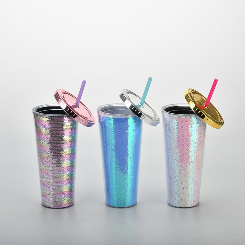Custom Transparent AS Plastic Sequin Straw Tumbler 3