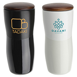 Adriano 12 oz Double-wall Ceramic Tumbler with Wood Lid 2