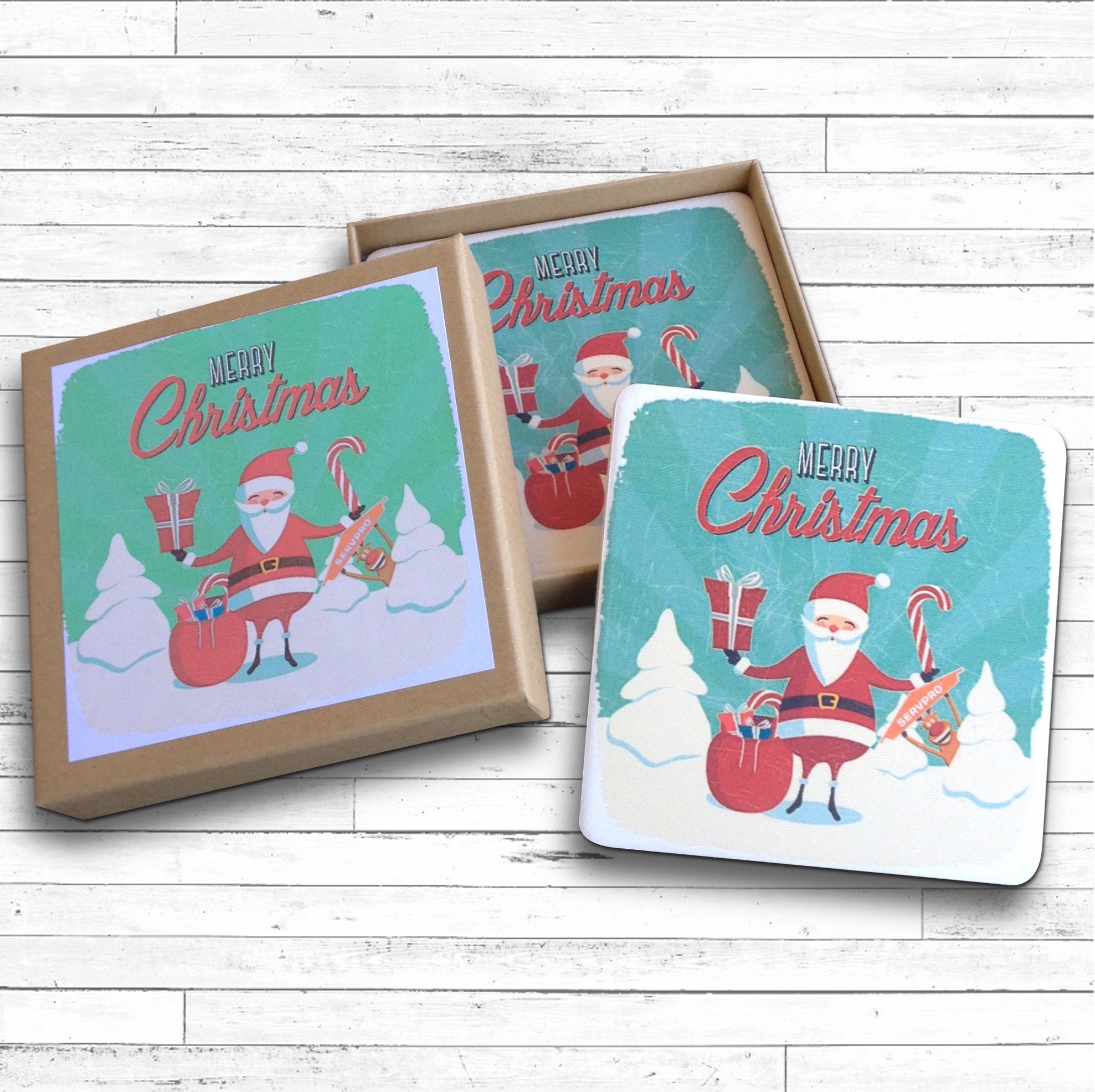 4 Square Absorbent Stone Coaster Gift Box Set with Printed Label 3