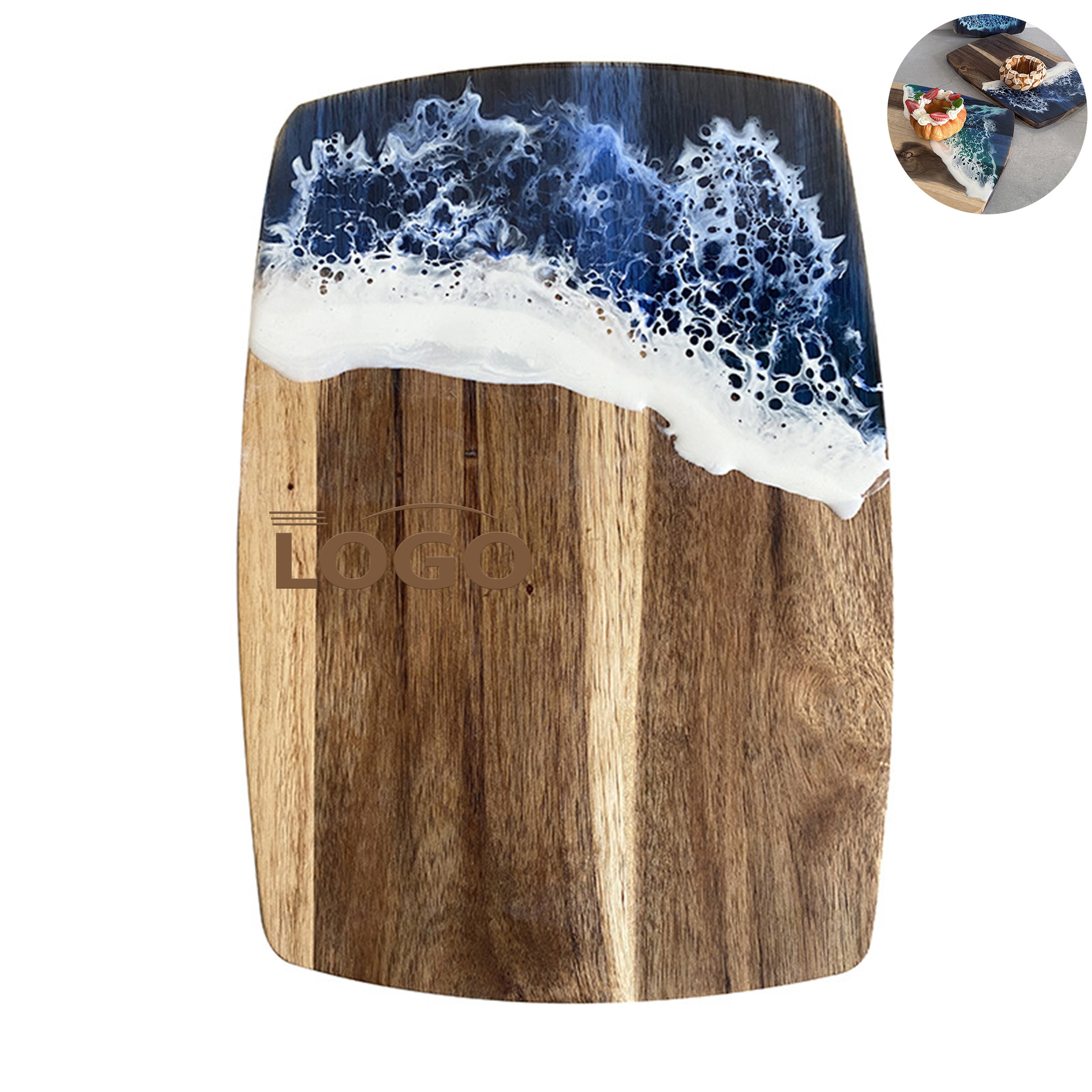 Handcrafted Acacia Cutting Board with Resin Accent 3