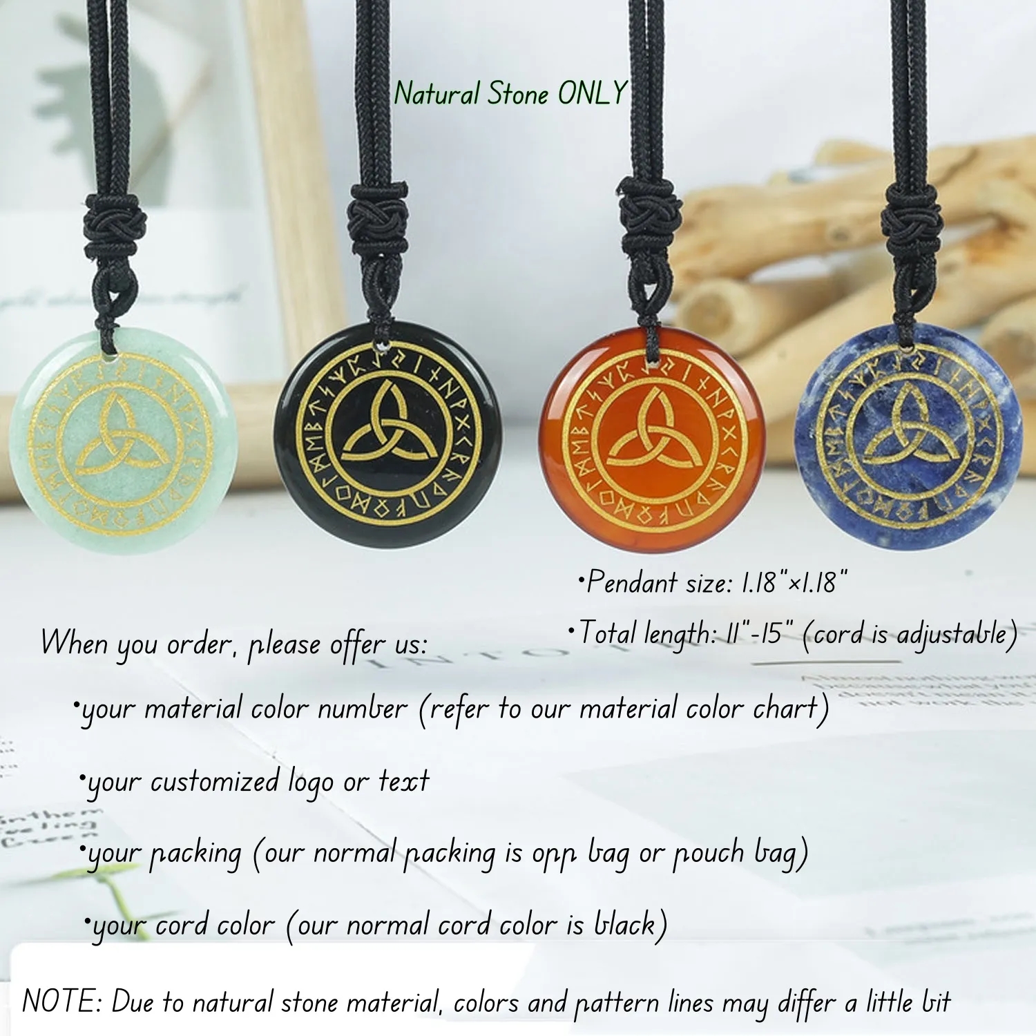 Engraved Natural Stone Necklace Energy Healing Jewelry 6