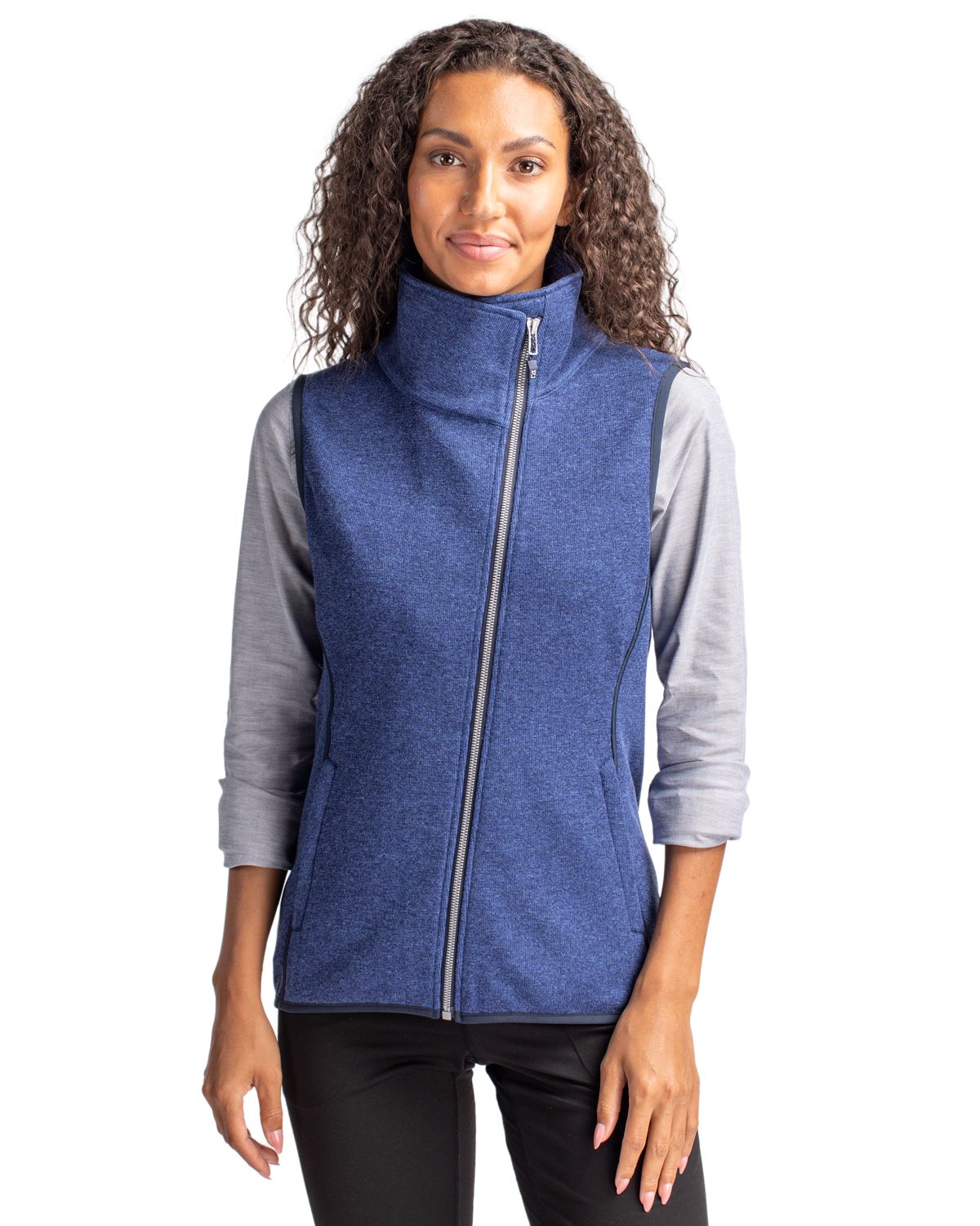 Cutter & Buck Mainsail Sweater-Knit Womens Full Zip Asymmetrical Vest 35