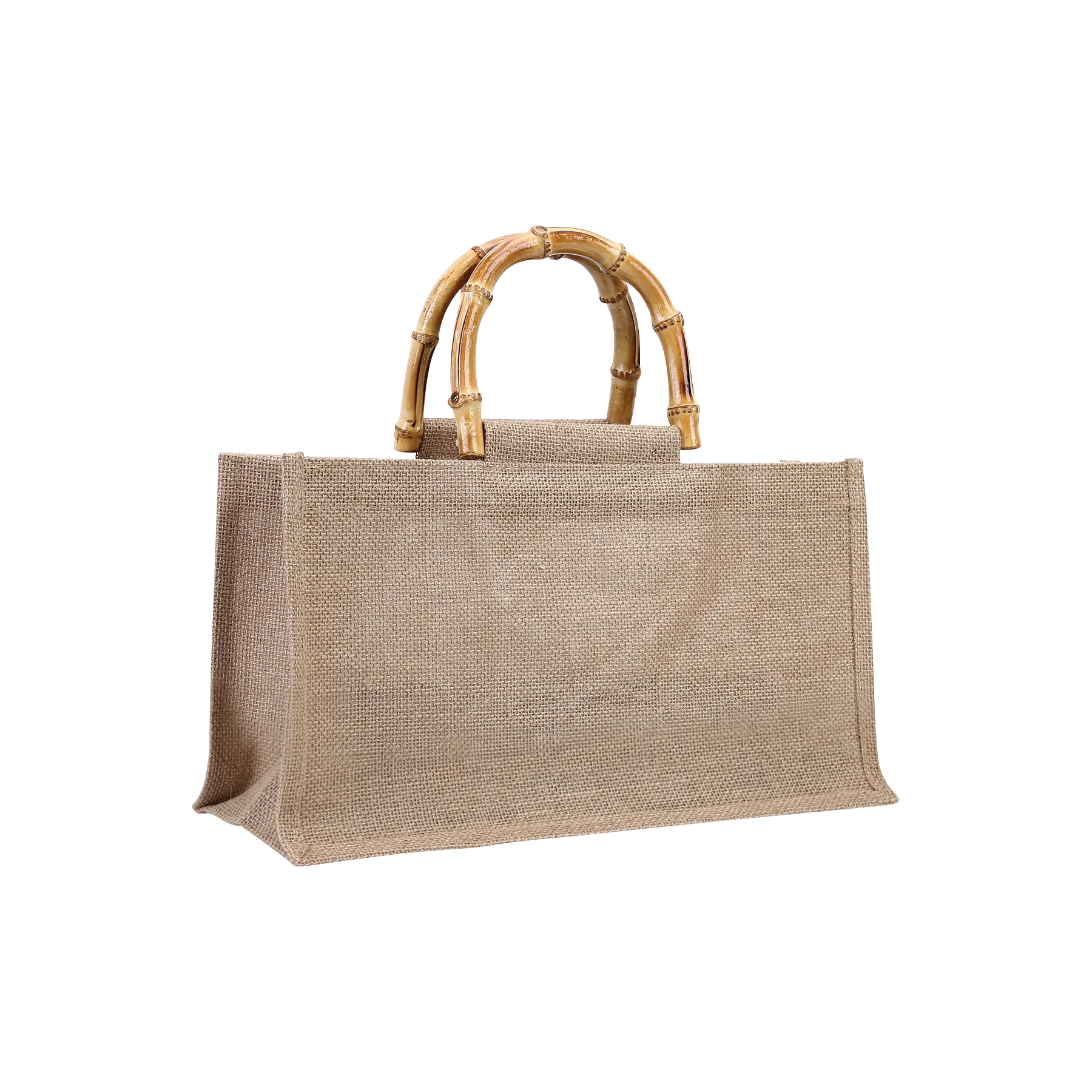 Jute Shopping Tote Bag With Bamboo Handle, custom tote bag with logo imprint 8