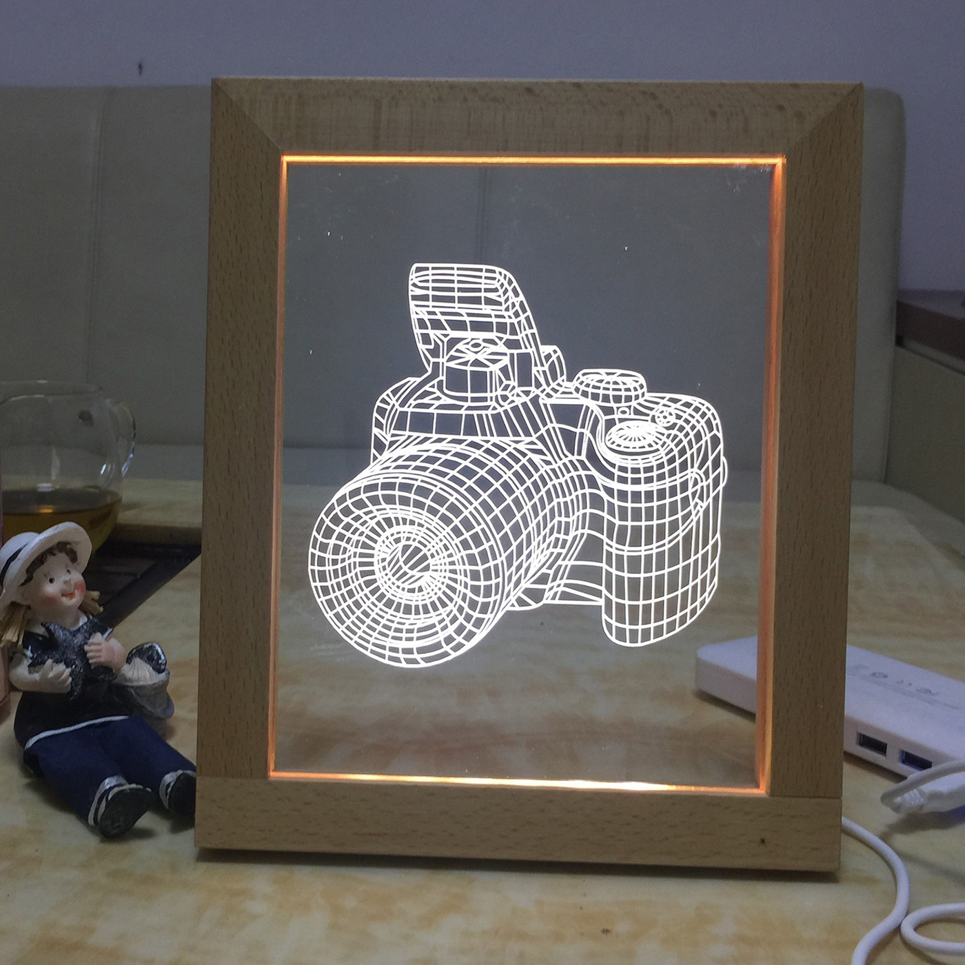 LED 3D Illusion Light In A Wood Picture Frame Personalization Optional 7