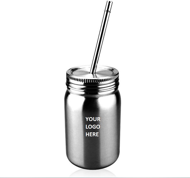 Stainless Steel Mason Jar with Straw 16 oz 5
