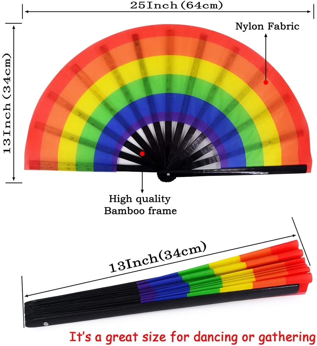 Rainbow Rave Folding Pride Plastic Fan 12