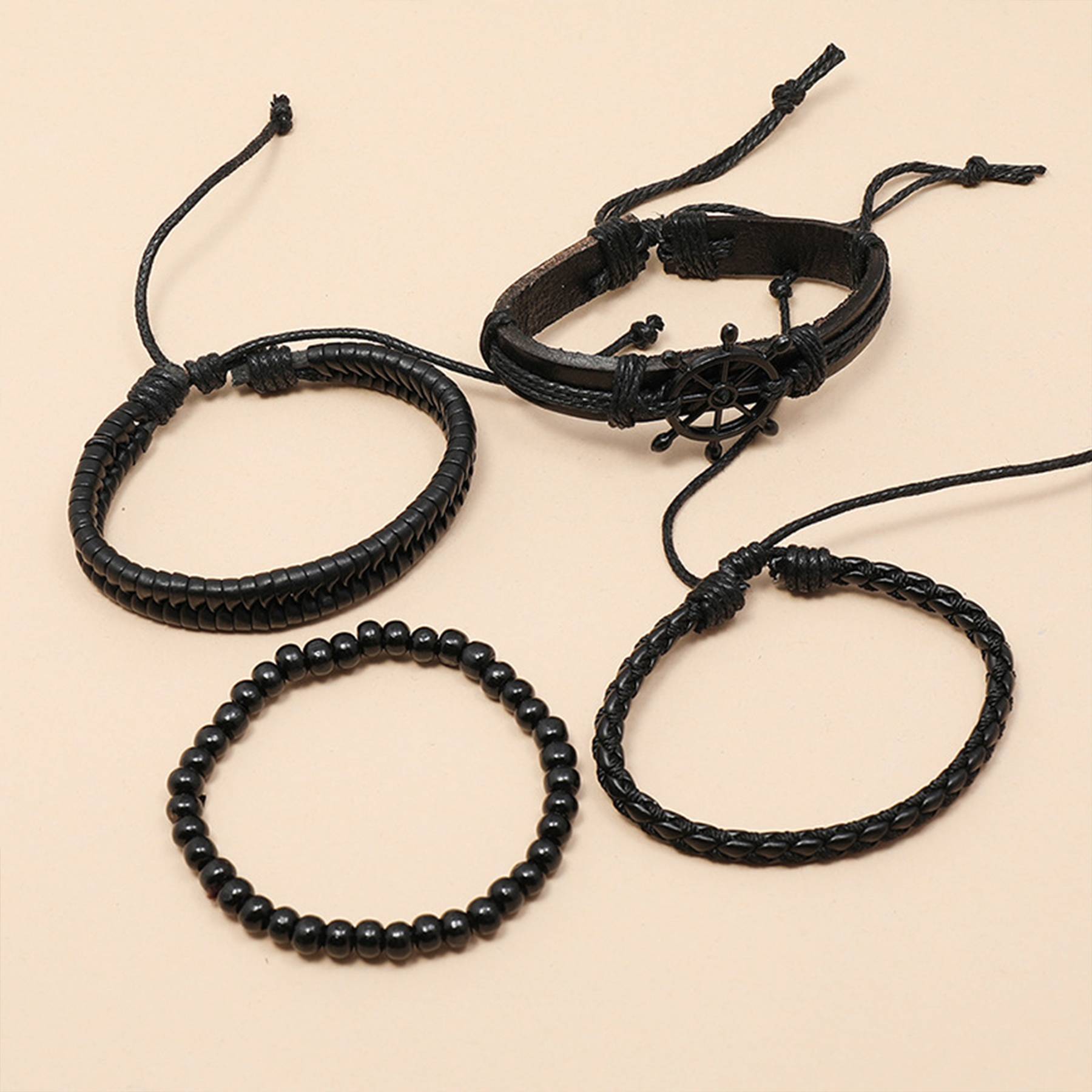 PU Hand-woven black rudder bracelet 4