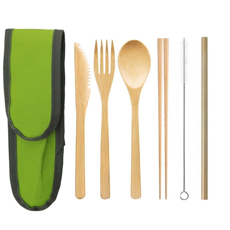 Bamboo travel tableware set with Carrying Case 3