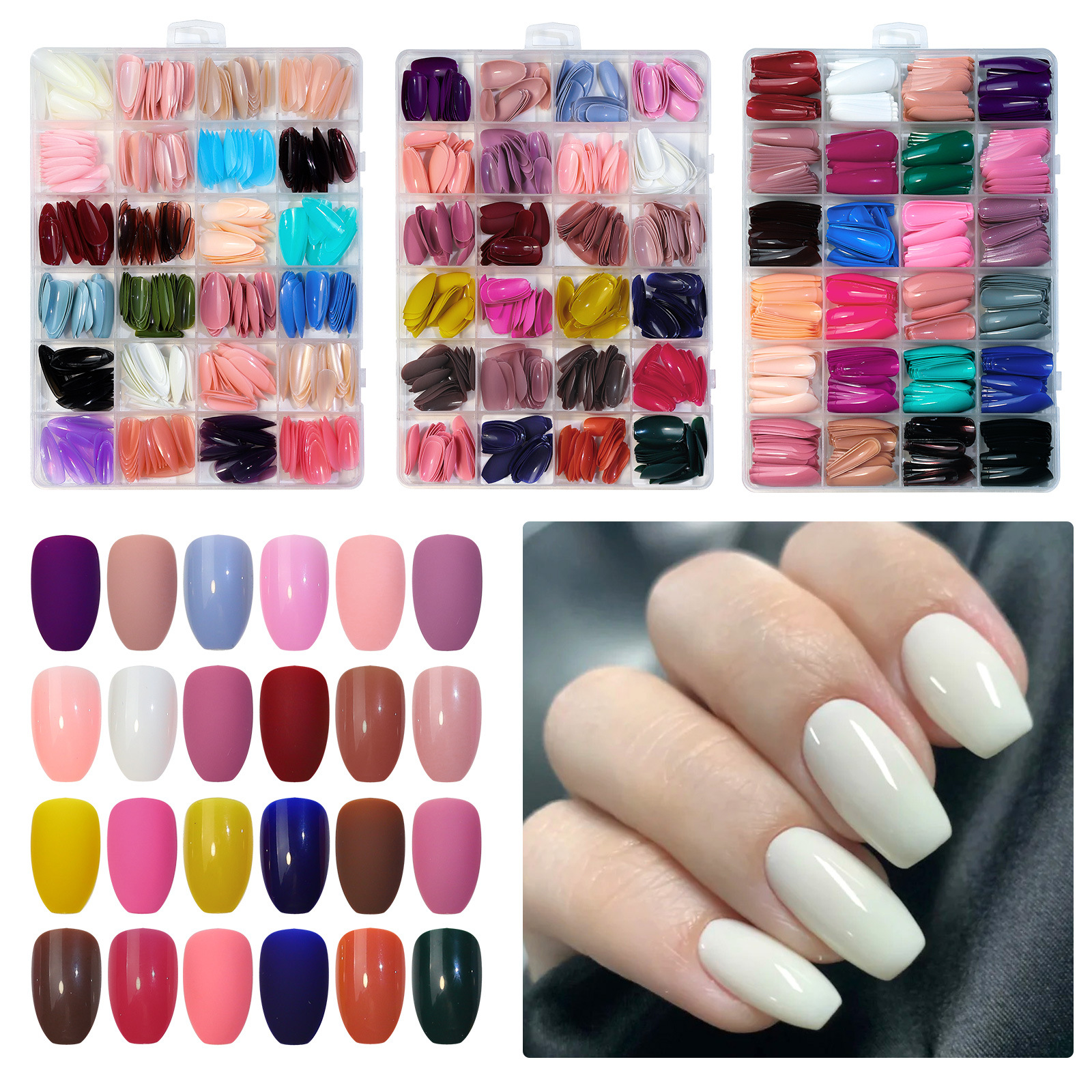 24 Colors 576PCS Press on Nails for Nail Art 1